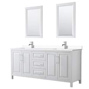 Daria 80in.Wx22 in.D Double Vanity in White with Cultured Marble Vanity Top in White with Basins and Mirrors