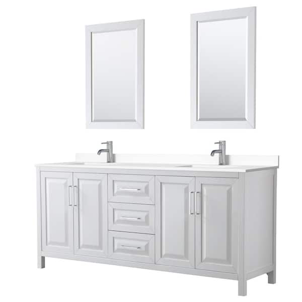 Wyndham Collection Daria 80in.Wx22 in.D Double Vanity in White with Cultured Marble Vanity Top in White with Basins and Mirrors