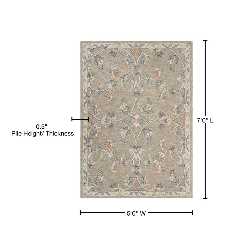 Victorian Mirroring Floral Bloom Hand-Tufted Wool Rug 5' x 7' Blue