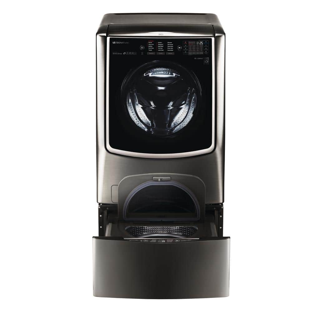 SIGNATURE 29 in.W 1.0 cu. ft. SideKick Pedestal Washer in Black Stainless Steel with Smart Rinse