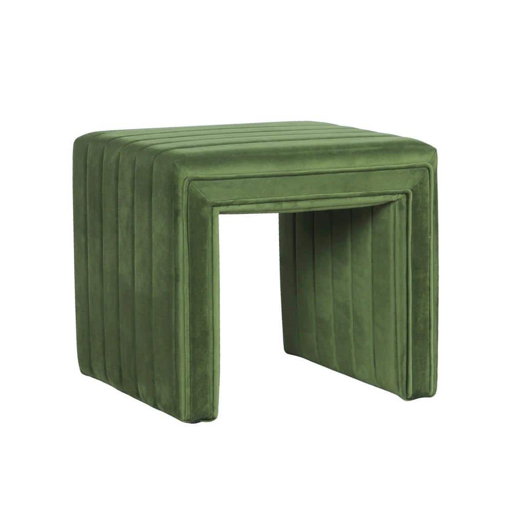 Elegant Green Velvet Tufted Footstool with Channel Detailing