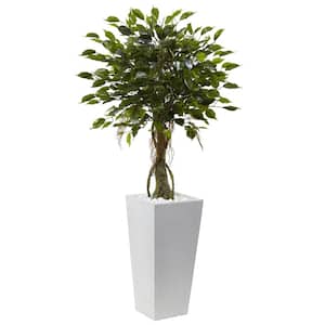 52 in. Artificial Ficus Tree with White Planter UV Resistant (Indoor/Outdoor)