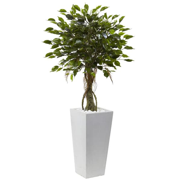 Nearly Natural 52 in. Artificial Ficus Tree with White Planter UV Resistant  (Indoor/Outdoor) 5952 - The Home Depot