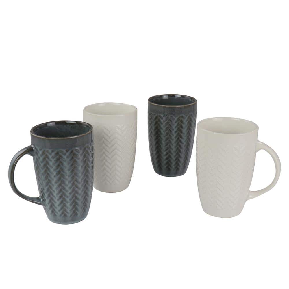 22 oz White and Gray Ceramic Stoneware Mug Set of 4