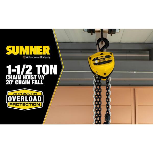 SUMNER 1- 1/2-Ton Chain Hoist with 20 ft. Lift and Overload