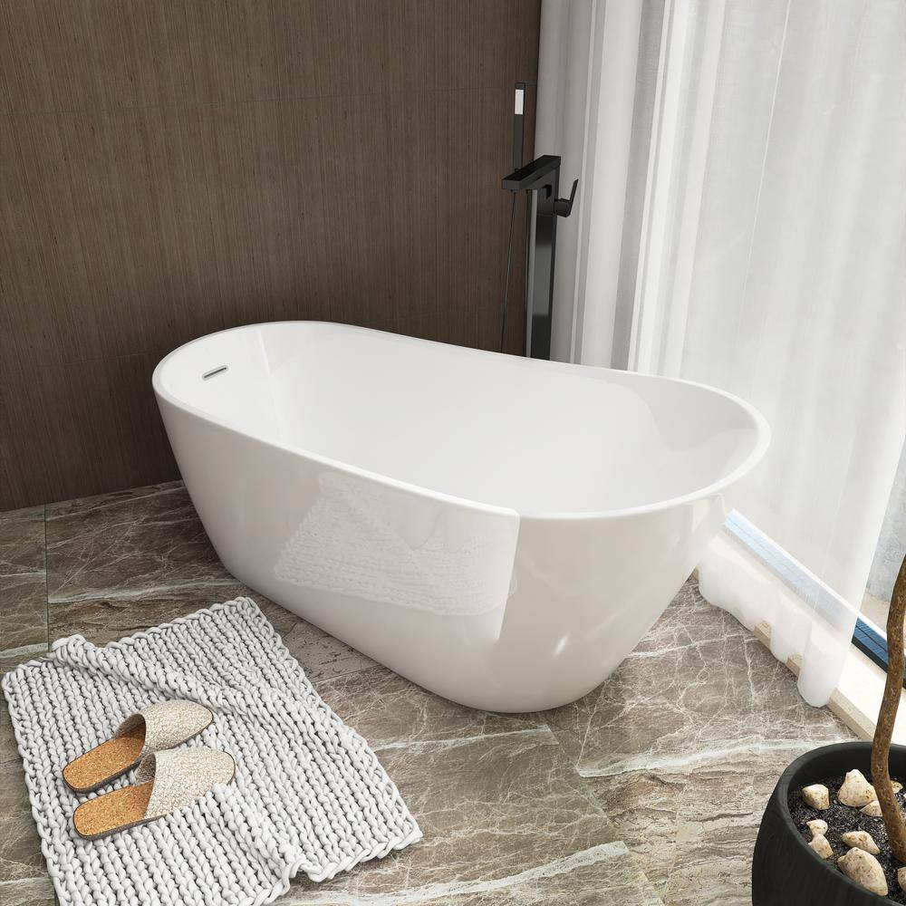 55'' White Acrylic Freestanding Single Slipper Bathtub