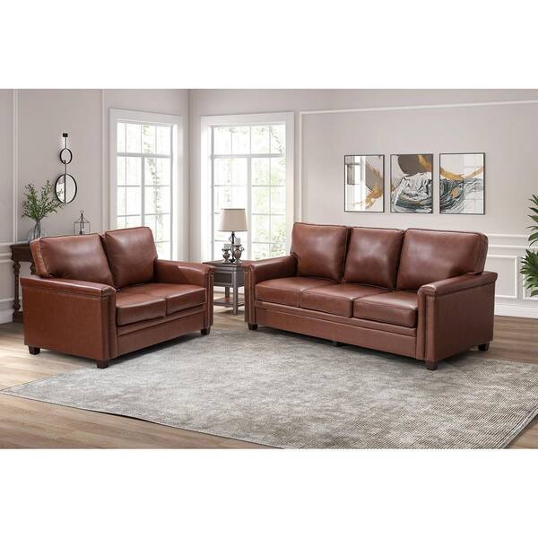 JAYDEN CREATION Ema Brown leather 2 Piece Living Room Set with