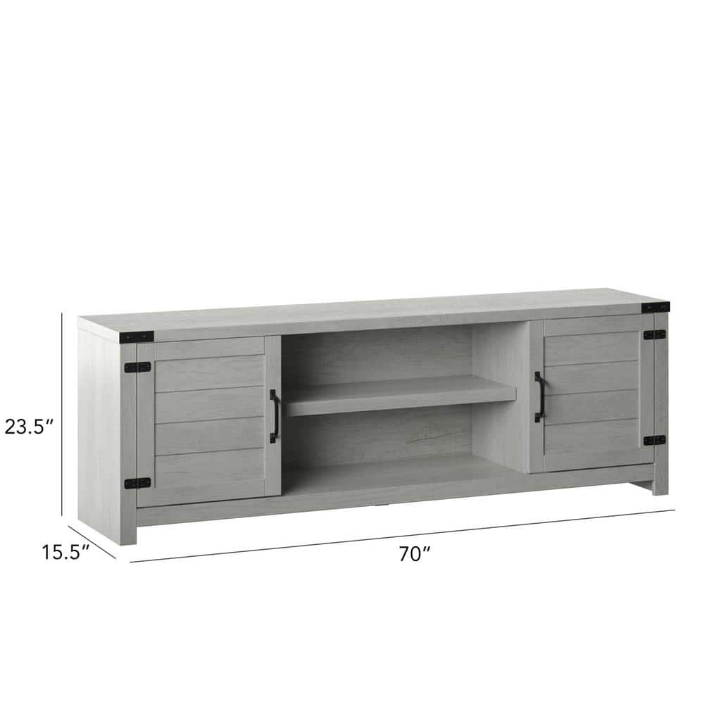 Gray Oak 70" TV Stand with Cabinets and Adjustable Shelves