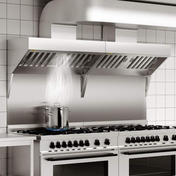 Commercial Exhaust 8 ft. 201-Stainless Steel Range Hood 4-Detachable U-Shaped Grid Oil Filter Mesh Vent Hood