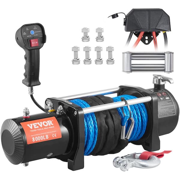 VEVOR Electric Winch 8000 lbs. Load Capacity 85 ft. Nylon Rope ATV Winch with Wireless Handheld Remote and Hawse Fairlead