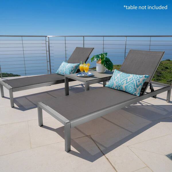 Gray 2-Piece Aluminum Outdoor Lounge Chair with Adjustable Backrest for Pool, Deck