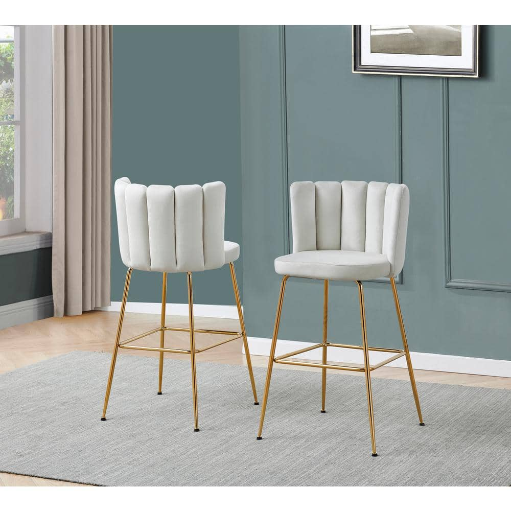 Best Master Furniture Elegante 30 in. H Beige Velvet Metal Bar Stools ...