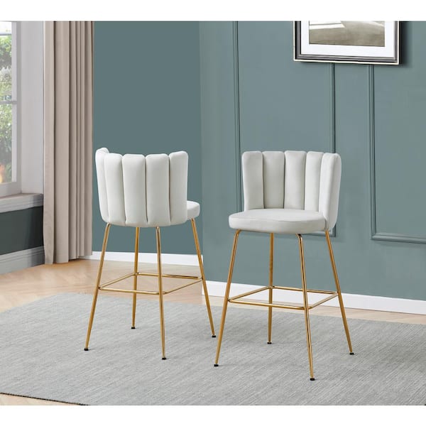 Best Master Furniture Elegante 30 in. H Beige Velvet Metal Bar Stools (Set of 2)