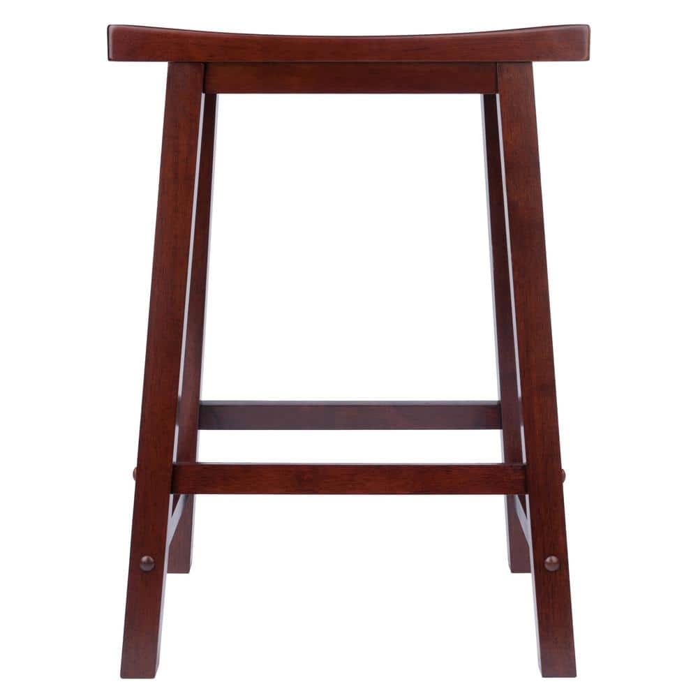 Antique Walnut 24" Backless Saddle Style Wood Stool