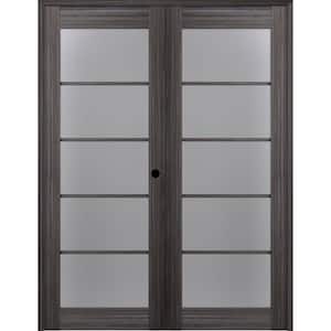 Paola 72 in. x 80 in. Left Hand Active 5-Lite Frosted Glass Gray Oak Finished Wood Composite Double Prehung French Door