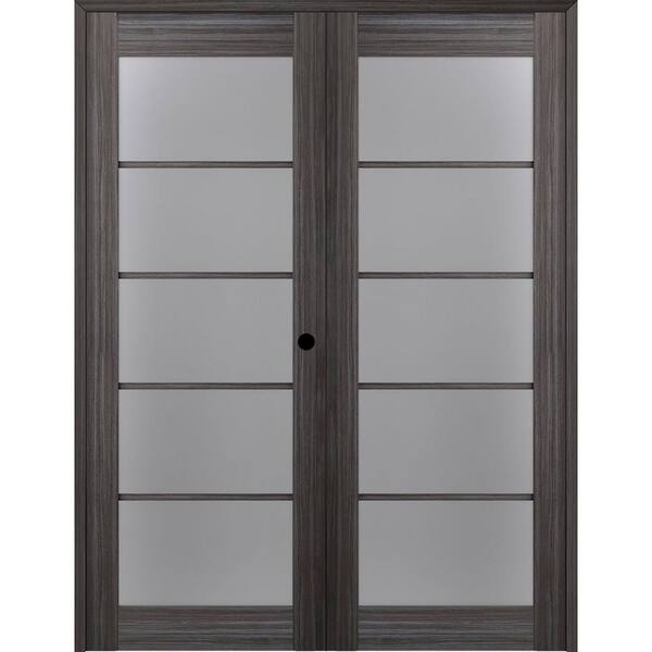 Belldinni Paola 72 in. x 80 in. Left Hand Active 5-Lite Frosted Glass Gray Oak Finished Wood Composite Double Prehung French Door