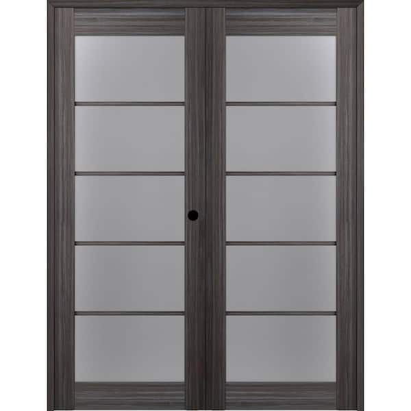 Belldinni Paola 48 in. x 80 in. Left Hand Active 5-Lite Frosted Glass Gray Oak Finished Wood Composite Double Prehung French Door