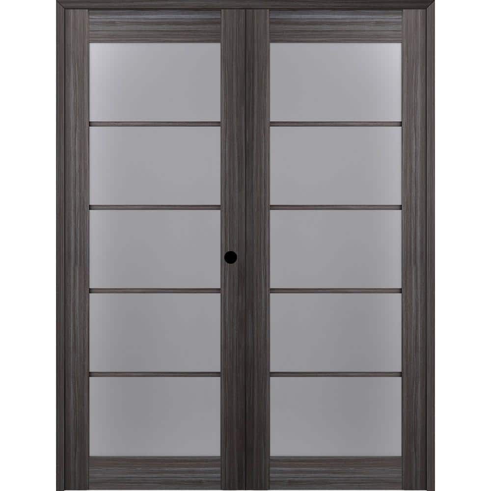 Gray Oak Frosted Glass Double Prehung French Door