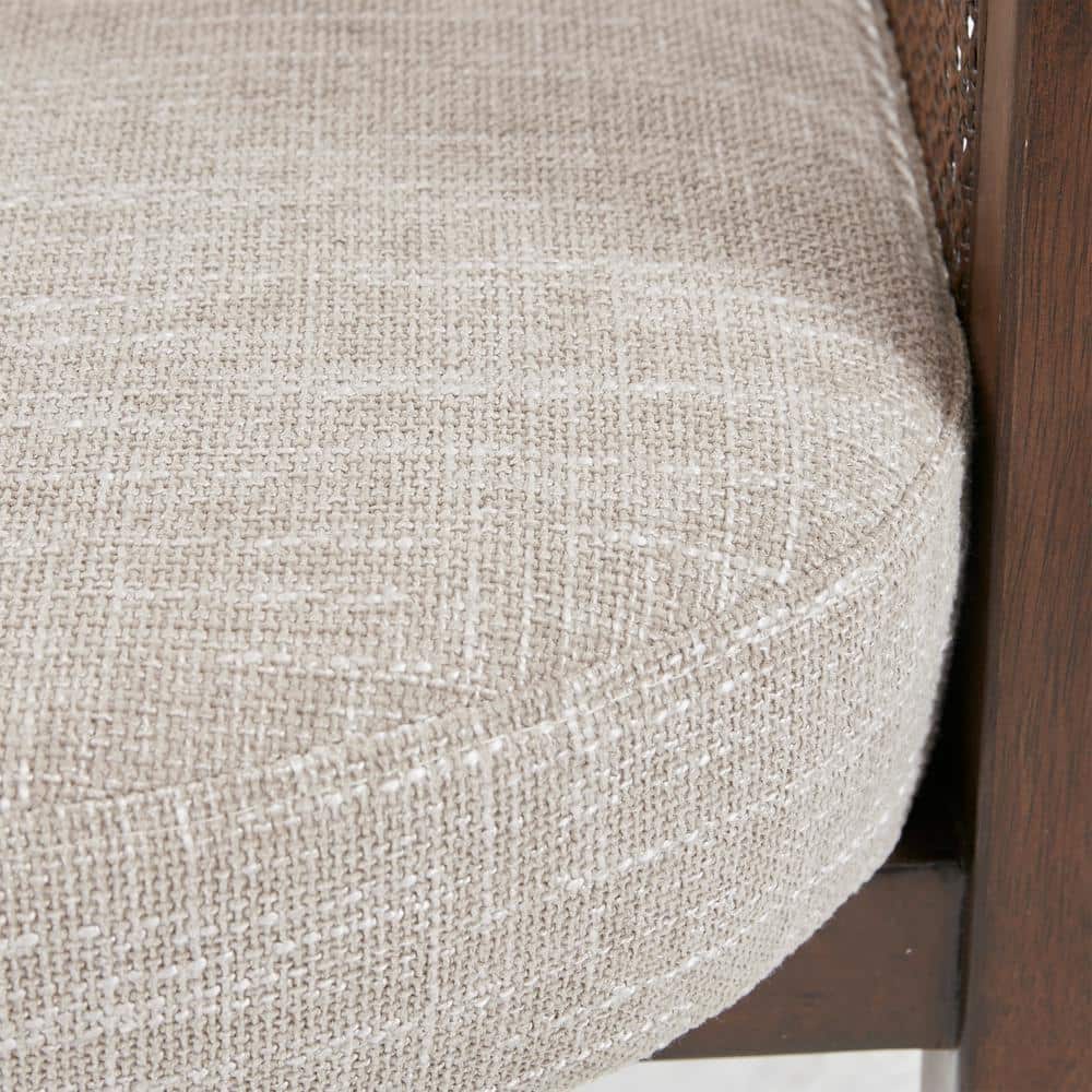 Sonia Mid-Century Walnut Wood Accent Chair with Camel Cushions