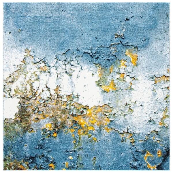 Glacier 4 ft. x 4 ft. Square Blue/Gold Abstract Geometric Area Rug