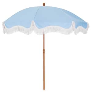 7 ft. Metal Beach Umbrella in Blue with Tassel Design and Cover