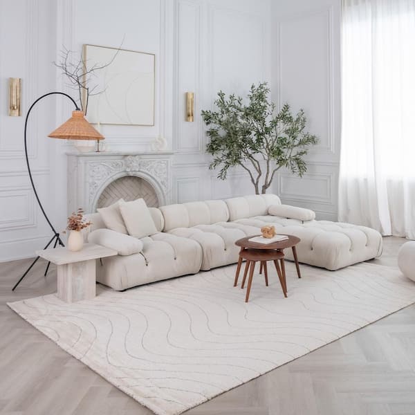 Casa Beige Cream, Modern 8 ft. x 11 ft. Abstract Indoor Area Rug