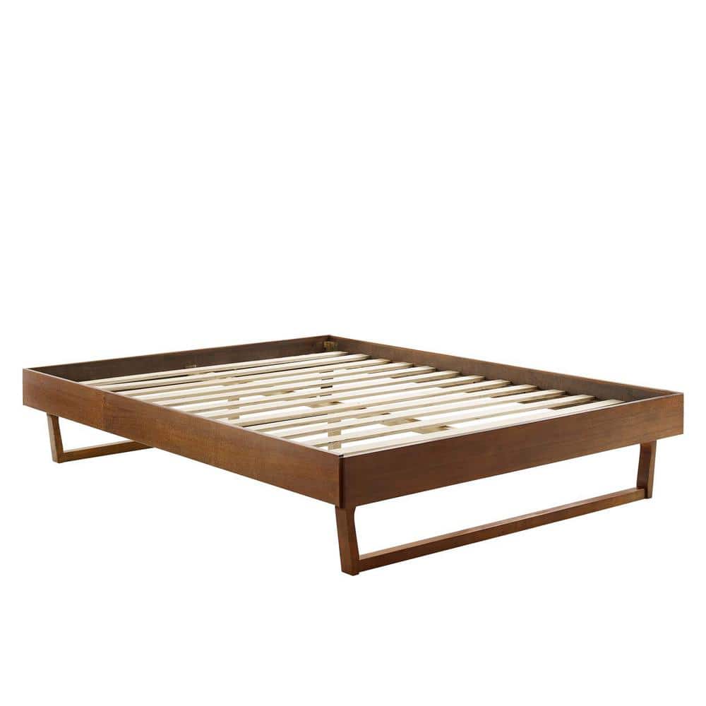 Mid-Century Modern King Platform Bed Frame in Walnut with Interchangeable Headboards