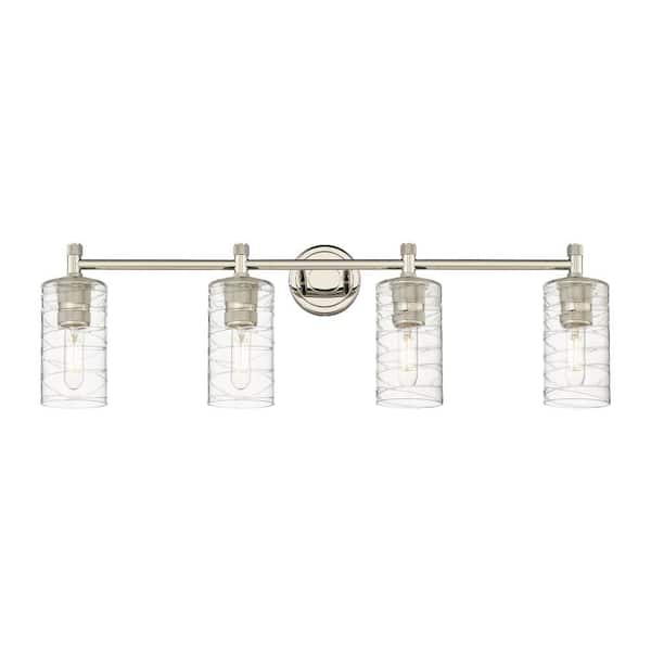 Innovations Crown Point 33.88 in. 4-Light Polished Nickel Vanity Light with Glass Shade