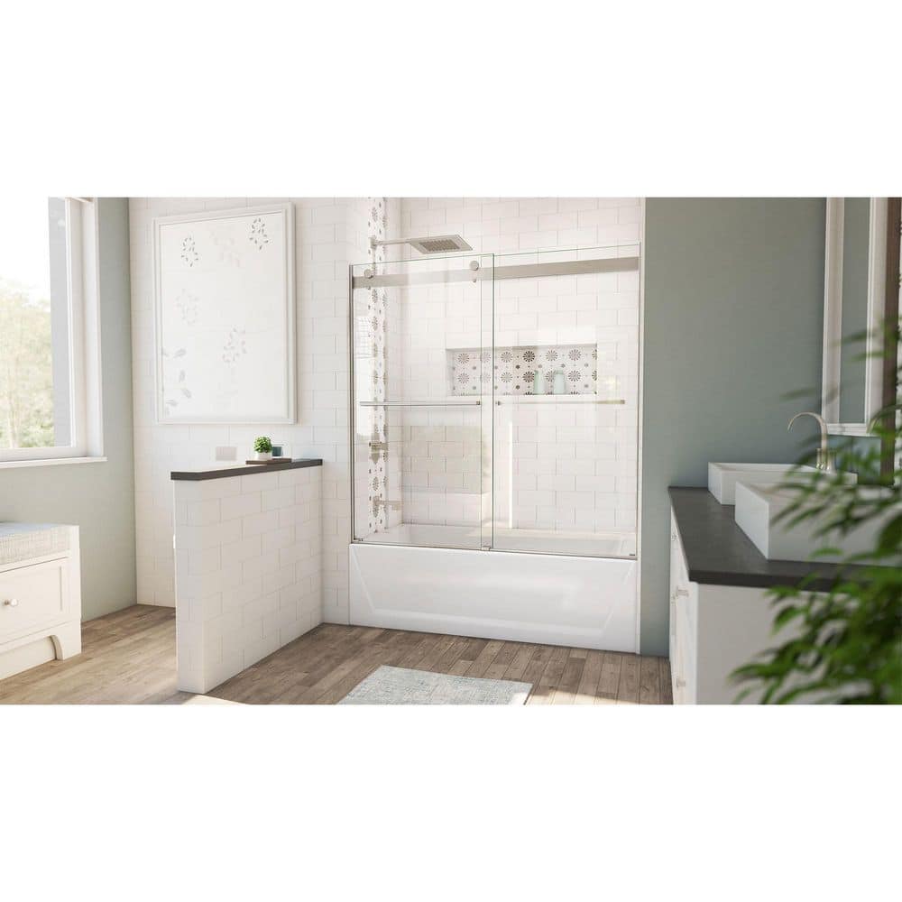 Essence 56-60" Frameless Brushed Nickel Tub Door with ClearMax™