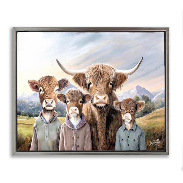Stupell Industries Cattle Family Portrait by Marla Rae Gray Floater Frame Animal Graphic Art Print 17 in. x 21 in.