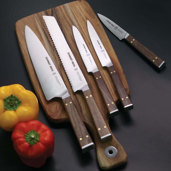 SCHMIDT BROTHERS CUTLERY Brass and Walnut 6-Piece Stainless Steel