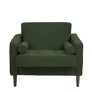 Mid-Century Modern Green Corduroy Fabric Upholstery Arm Chair with 2 Bolster Pillows (Set of 1)