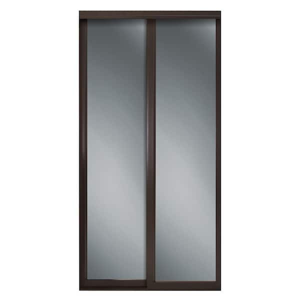 Contractors Wardrobe 60 in. x 81 in. Serenity Espresso Wood Frame Mirrored Interior Sliding Door