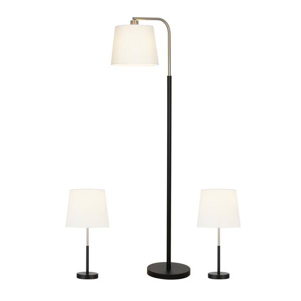Cresswell 3 Piece Black Modern Lamp Set, Floor And Table Lamp Sets Contemporary