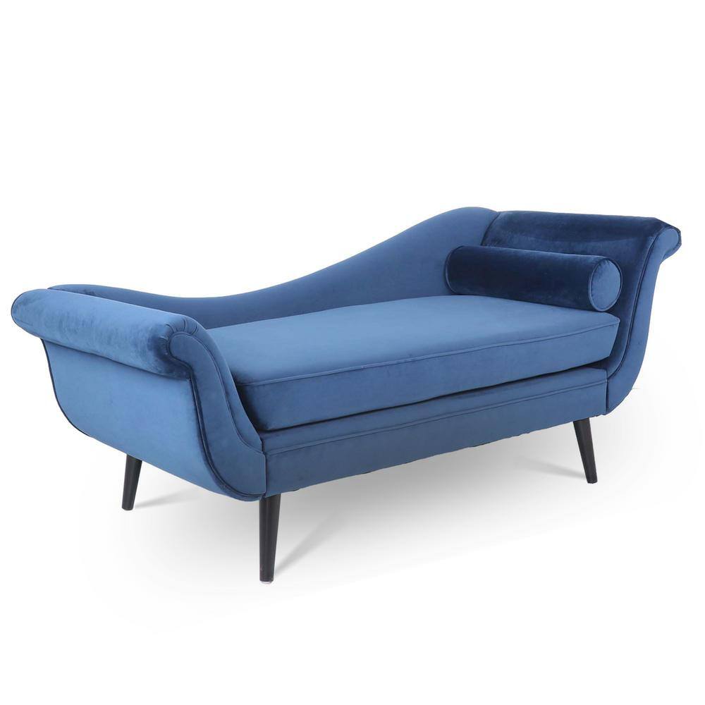 70.86 in. L Blue Fabric Contemporary Chaise Lounge with Scroll