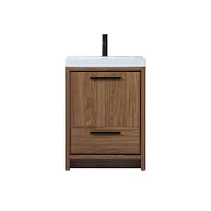 Timeless Home 24 in. W x 19 in. D x 34 in. H Bath Vanity in Walnut Brown with White Resin Top