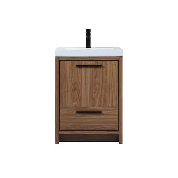 Unbranded Timeless Home 24 in. W x 19 in. D x 34 in. H Bath Vanity in Walnut Brown with White Resin Top