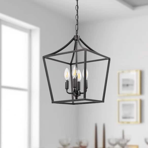 4-Light Black Grain Chandelier Pendant Light Fixture E12 Base Bulbs Not Included