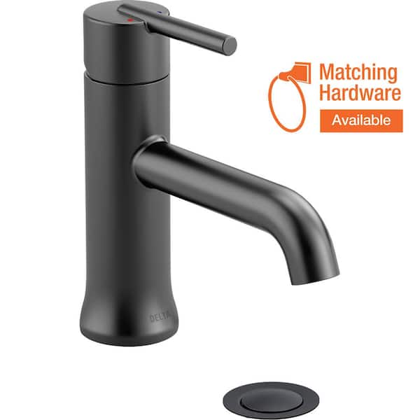 Delta Trinsic Single Hole Single-Handle Bathroom Faucet with Metal Drain Assembly in Matte Black