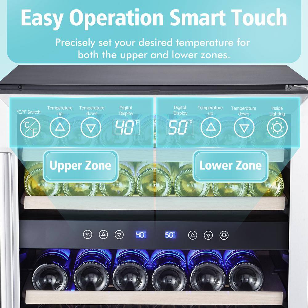 Kalamera 24" Stainless Steel Dual Zone Wine Refrigerator with LED Lighting