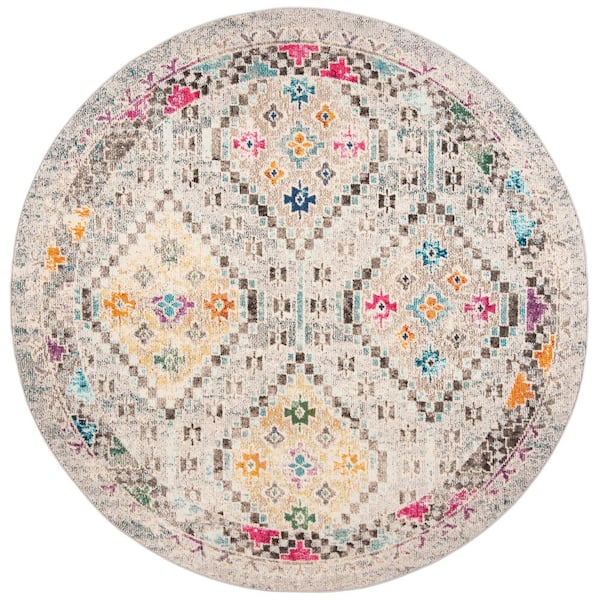 SAFAVIEH Madison Gray/Yellow 9 ft. x 9 ft. Round Geometric Area Rug