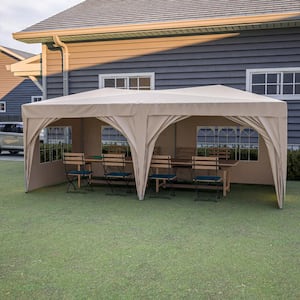 Outdoor Portable 10 ft. x 20 ft. Grey Slant Leg Pop-Up Canopy with 6 Removable Sidewalls and Carry Bag