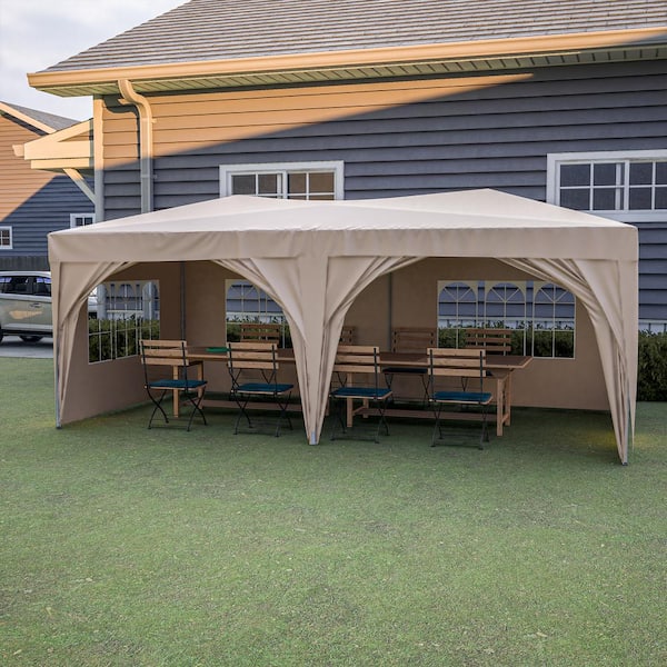 Cesicia Outdoor Portable 10 ft. x 20 ft. Grey Slant Leg Pop-Up Canopy with 6 Removable Sidewalls and Carry Bag