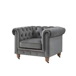 Macey Dark Grey Club Chair Button Tufted Velvet 42 in. L x 33.5 in. W x 30.3 in. H
