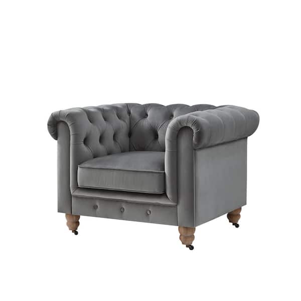 Rustic Manor Macey Dark Grey Club Chair Button Tufted Velvet 42 in. L x 33.5 in. W x 30.3 in. H
