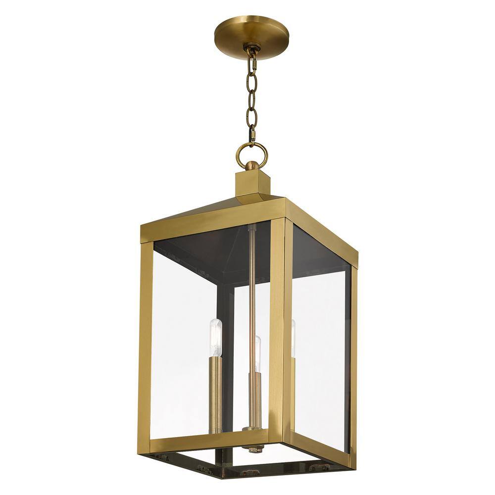 Antique Brass Rectangular Glass Pendant Light