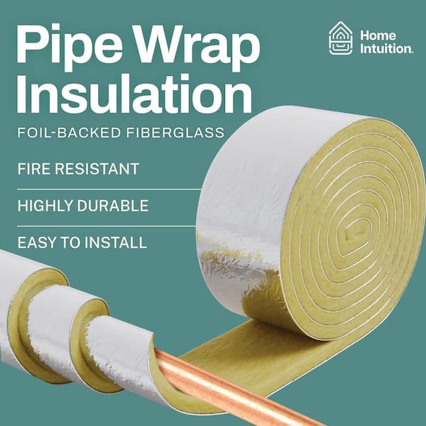 HOME INTUITION 25 ft. x 3 in. W x 1 in. Thick Foiled Back Fiberglass Pipe Insulation  Wrap (1-Pack) PW08623 - The Home Depot