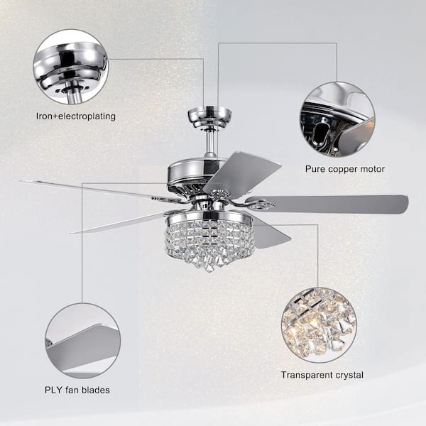 Lukyamzn 52 in. Indoor Chrome Modern Fandelier Ceiling Fan with 5