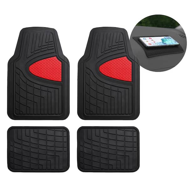 FH Group Red 4-Piece Premium Liners Tall Channel Trimmable Rubber Car Floor Mats - Full Set