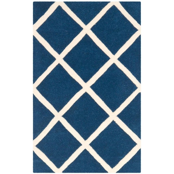 SAFAVIEH Chatham Dark Blue/Ivory 3 ft. x 5 ft. Geometric Diamonds Area Rug